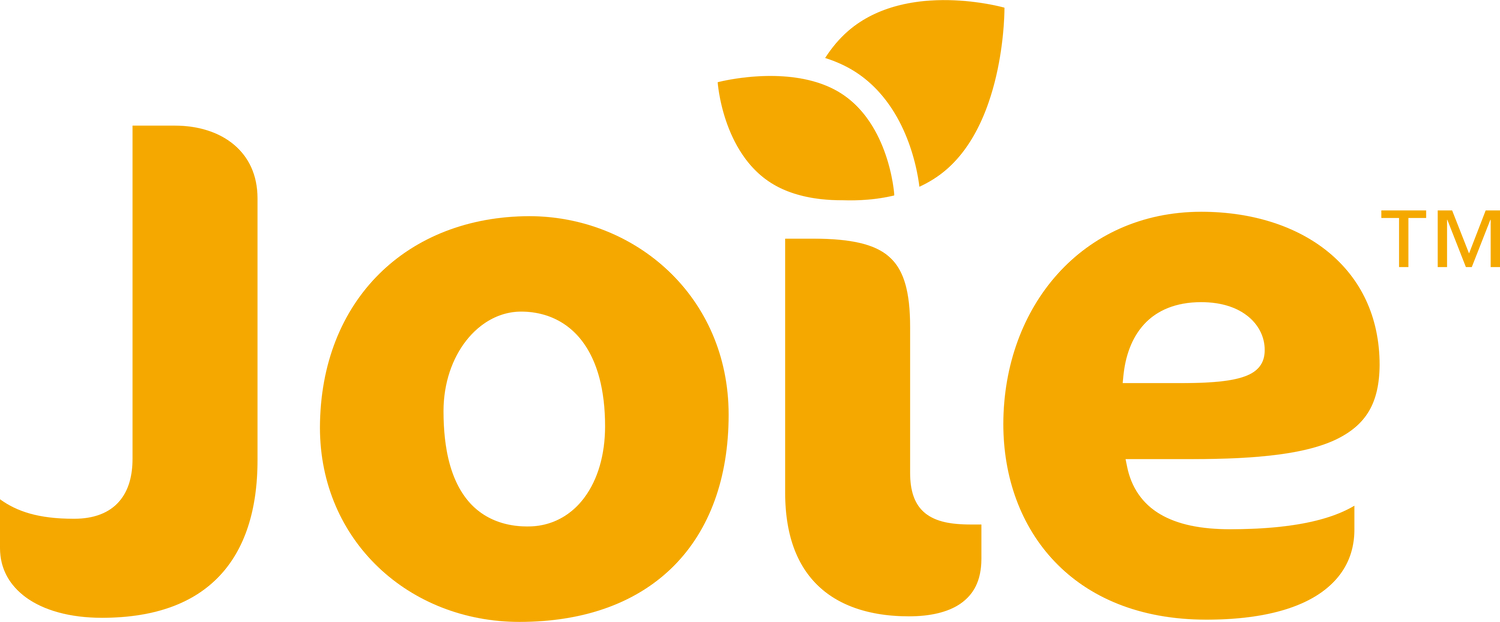 Logo von Joie in leuchtendem Orange mit einem minimalistischen Design, das die Markenidentität widerspiegelt.